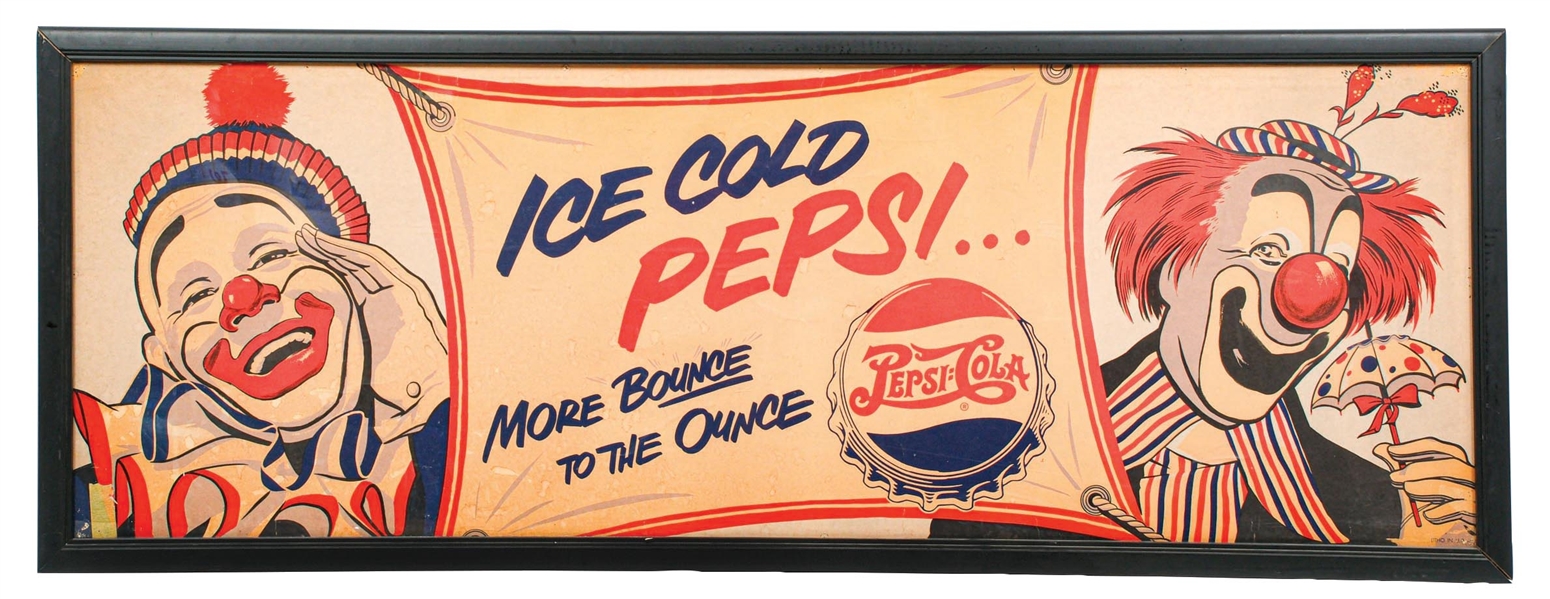 "ICE COLD PEPSI" PAPER LITHOGRAPH W/ CLOWN GRAPHIC