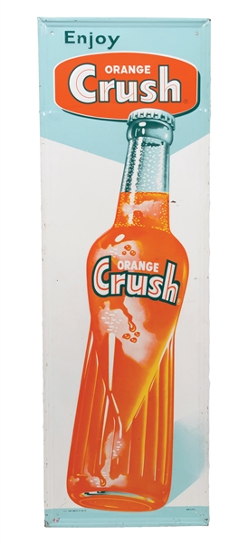 "ENJOY ORANGE CRUSH" SELF FRAMED TIN SIGN W/ BOTTLE GRAPHIC