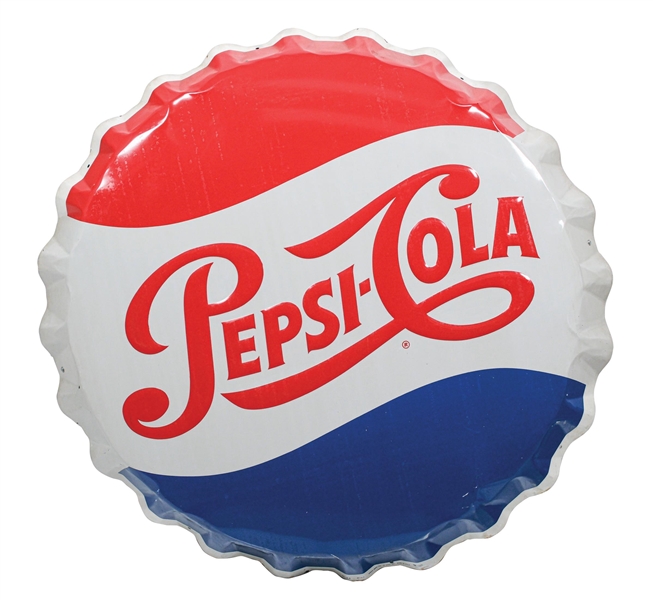 PEPSI-COLA EMBOSSED TIN BOTTLE CAP SIGN