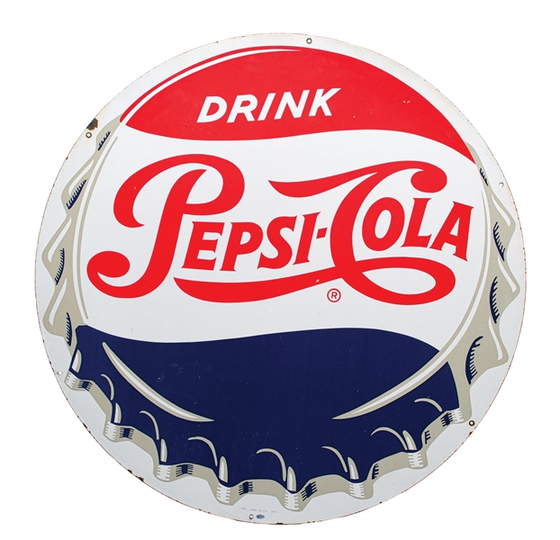 "DRINK PEPSI-COLA" SINGLE-SIDED PORCELAIN BOTTLECAP SIGN