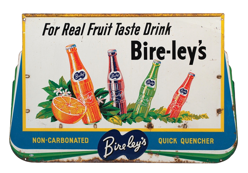 BIRELEYS SODA POP SINGLE-SIDED EMBOSSED TIN SIGN W/ BOTTLE GRAPHIC