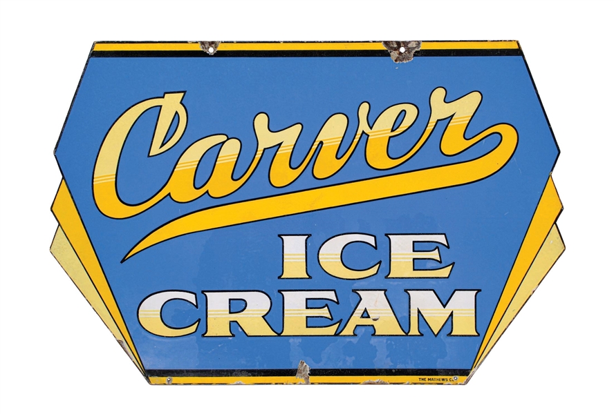 CARVER ICE CREAM DOUBLE-SIDED PORCELAIN SIGN