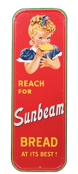 SUNBEAM BREAD SELF FRAMED EMBOSSED TIN SIGN W/ SUNBEAM GIRL GRAPHIC