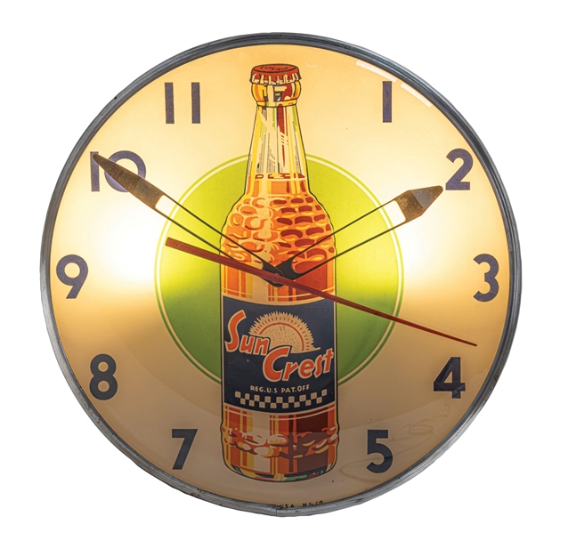 SUN CREST SODA POP LIGHTED CLOCK W/ BOTTLE GRAPHIC