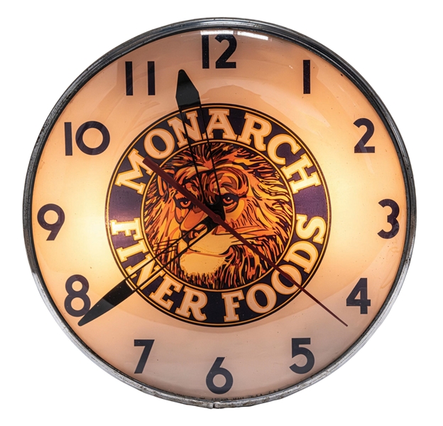 MONARCH FINER FOODS TELECHRON CLOCK W/ LION GRAPHIC