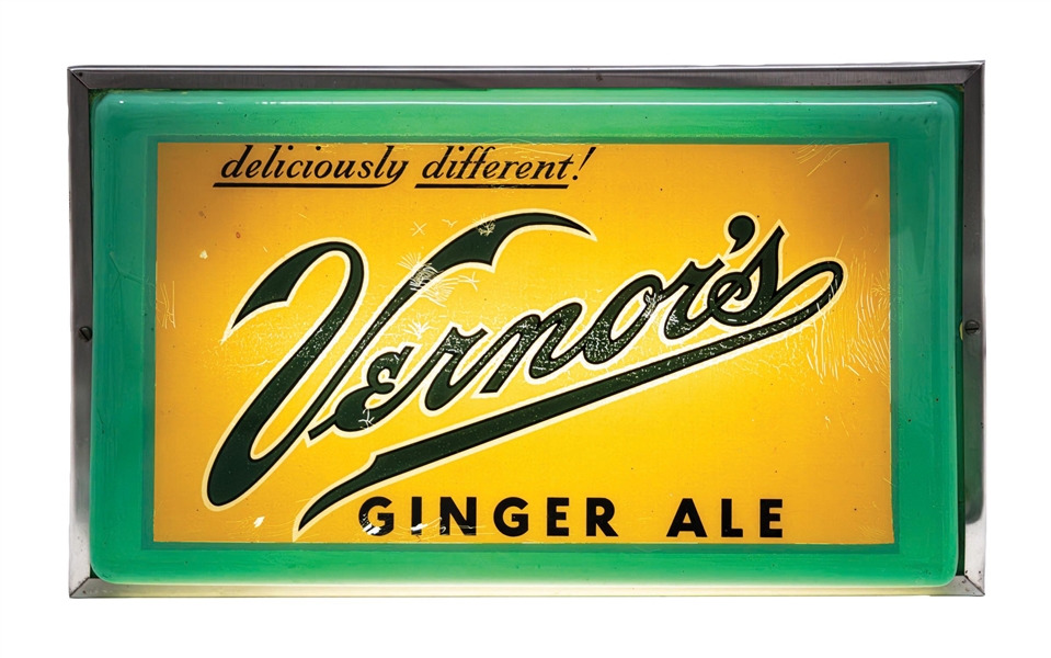 VERNORS GINGER ALE PLASTIC-FACED LIGHTED SIGN