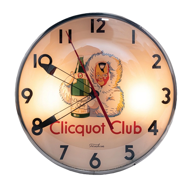CLICQUOT CLUB TELECHRON CLOCK W/ ESKIMO GRAPHIC