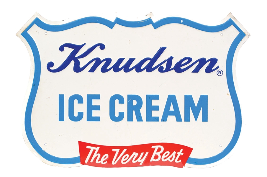 KNUDSEN ICE CREAM EMBOSSED ALUMINUM SIGN