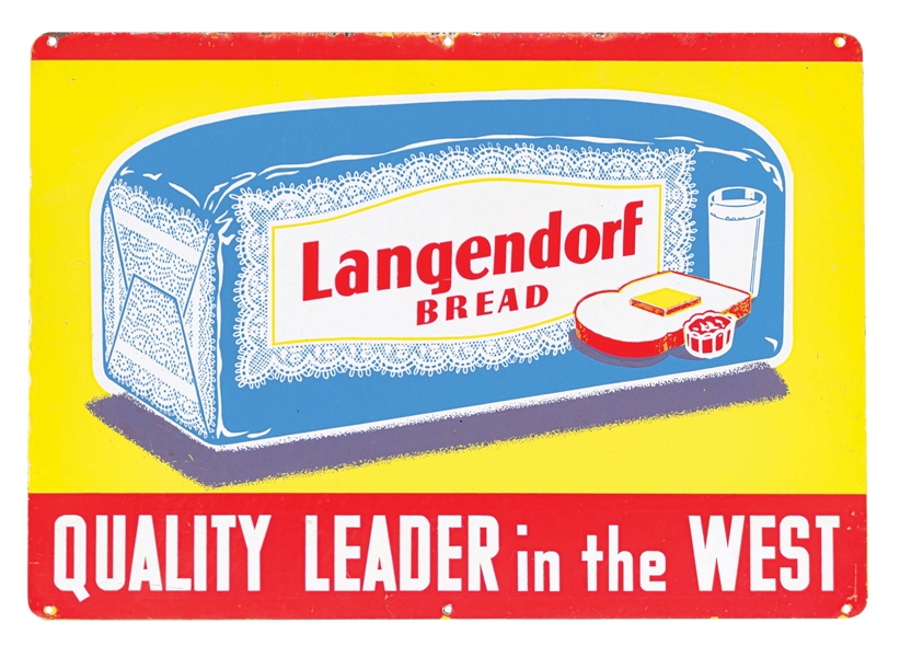 LANGENDORF BREAD PAINTED METAL SIGN W/ BREAD LOAF GRAPHIC