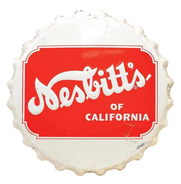 NESBITTS OF CALIFORNIA EMBOSSED TIN BOTTLE CAP SIGN