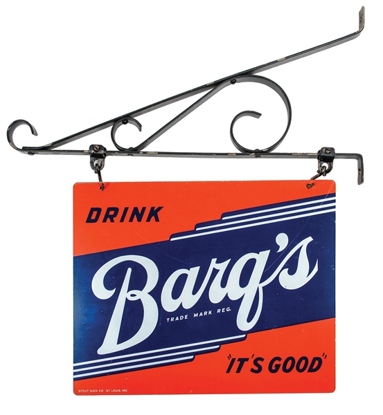 "DRINK BARQS ITS GOOD" PAINTED METAL SIGN W/ HANGING BRACKET