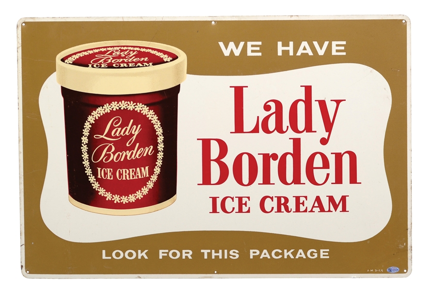 LADY BORDEN ICE CREAM PAINTED METAL SIGN W/ ICE CREAM GRAPHIC