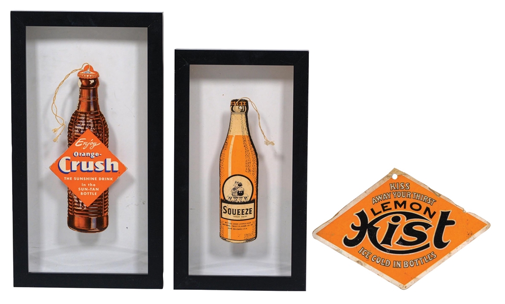 COLLECTION OF 3 CARDBOARD SODA POP STRING HANGER SIGNS