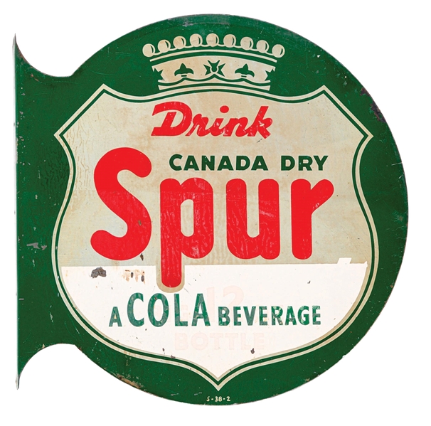 "DRINK CANADA DRY SPUR COLA" SIGN W/ SHIELD GRAPHIC