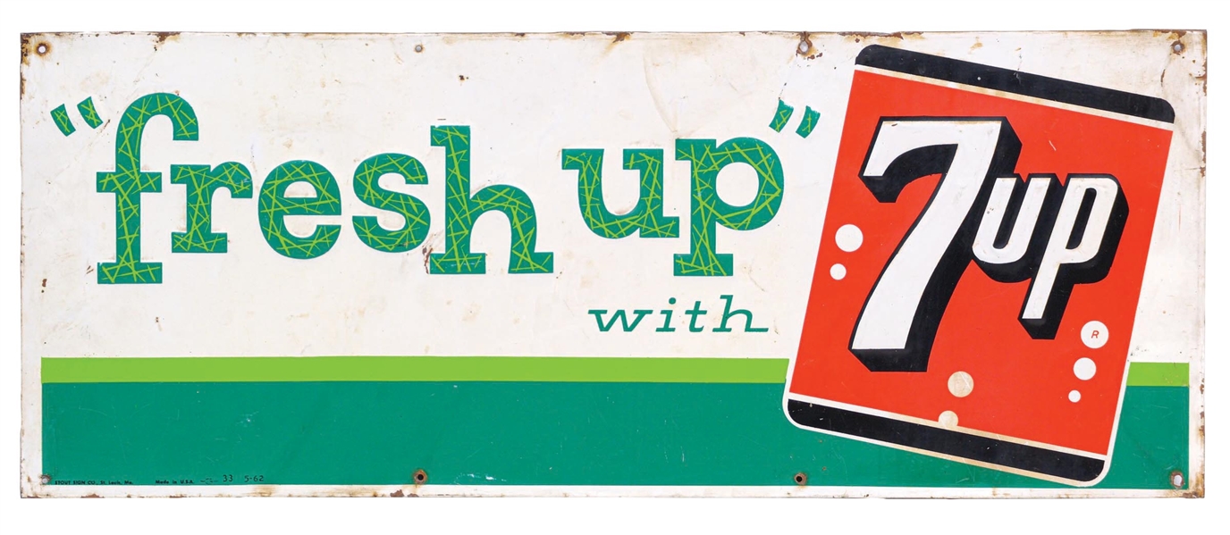 "FRESH UP WITH 7UP" EMBOSSED TIN SIGN