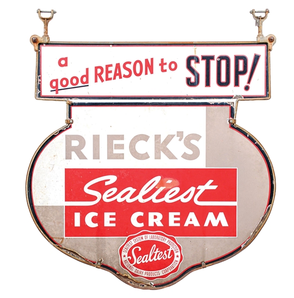 SEALTEST ICE CREAM DOUBLE-SIDED PORCELAIN 2-PIECE SIGN W/ ORIGINAL METAL FRAME