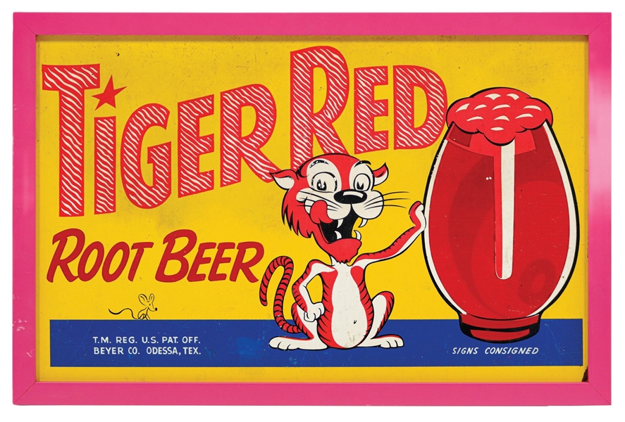 TIGER RED ROOT BEER MASONITE SIGN W/ TIGER GRAPHIC