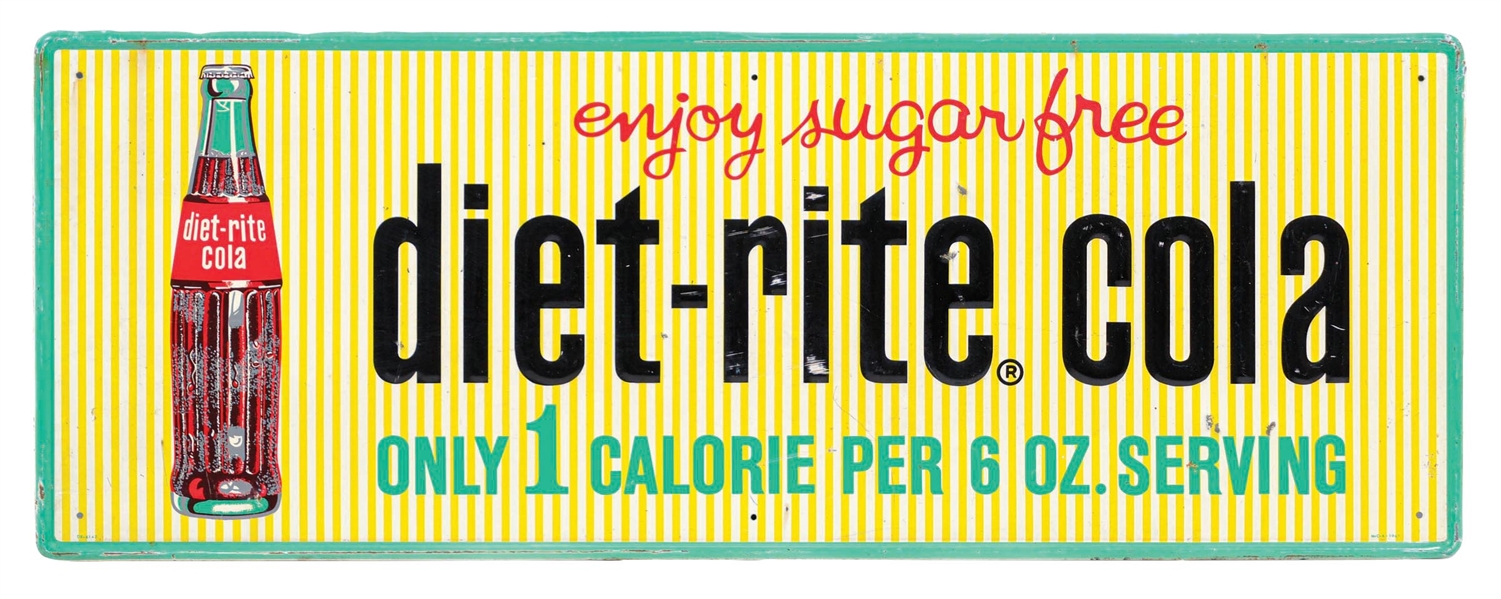 DIET-RITE COLA SELF-FRAMED EMBOSSED TIN SIGN W/ BOTTLE GRAPHIC