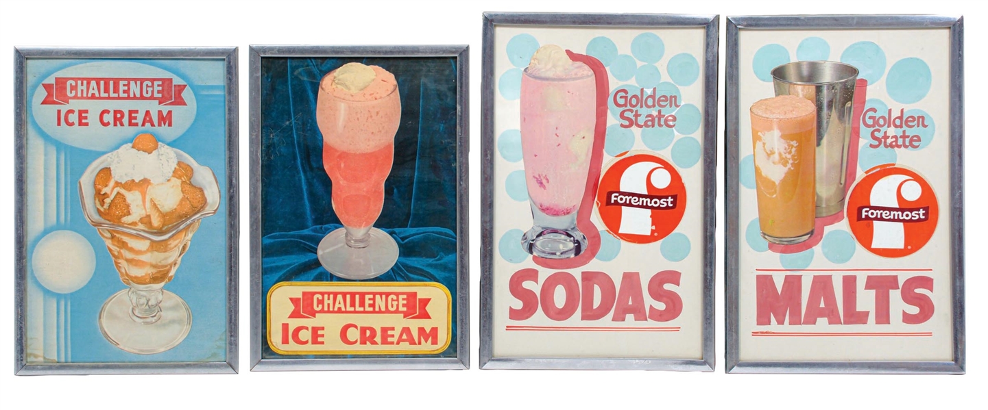 COLLECTION OF 4 FRAMED SODA FOUNTAIN ADVERTISEMENTS