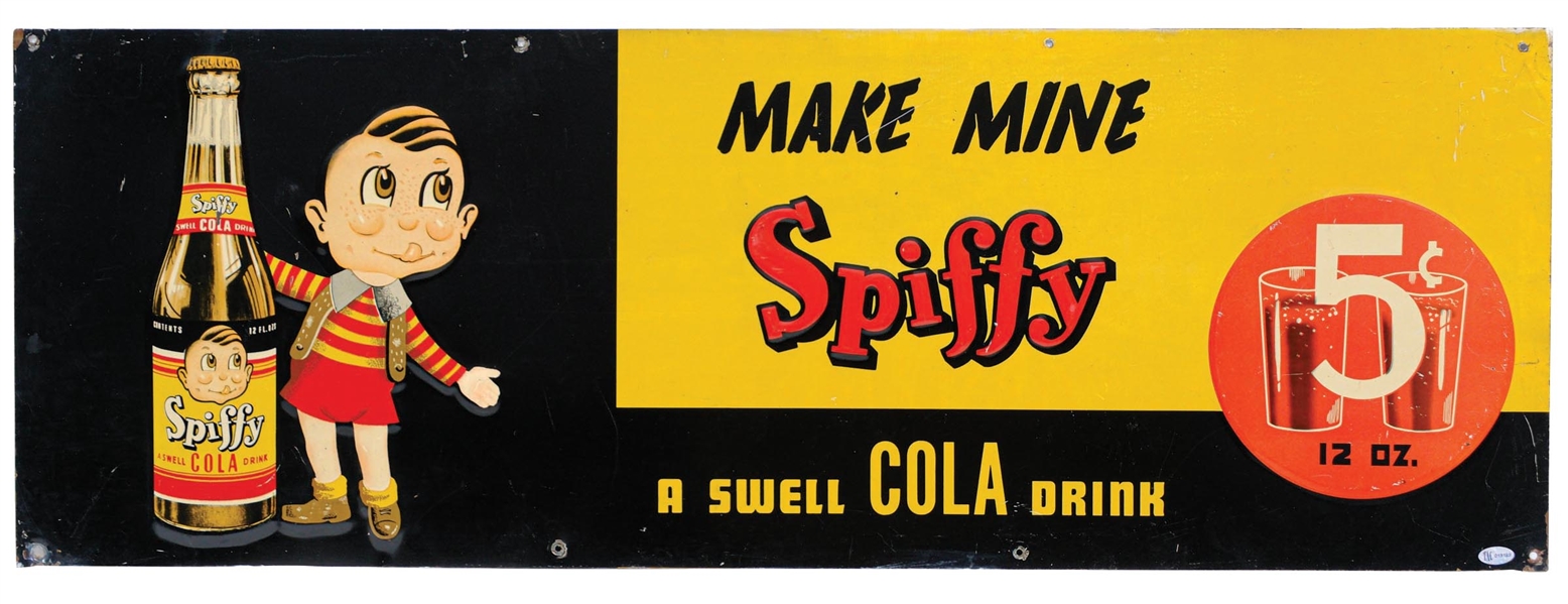 SPIFFY SODA TIN SIGN W/ BOTTLE GRAPHIC