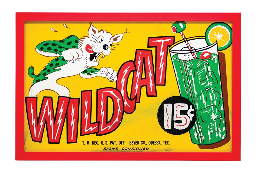 WILDCAT SODA POP MASONITE SIGN W/ WILDCAT GRAPHIC