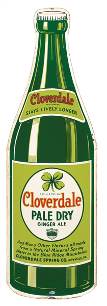 CLOVERDALE PALE DRY GINGER ALE EMBOSSED TIN BOTTLE SIGN