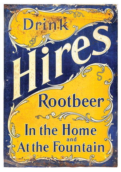 "DRINK HIRES ROOT BEER" EMBOSSED TIN SIGN