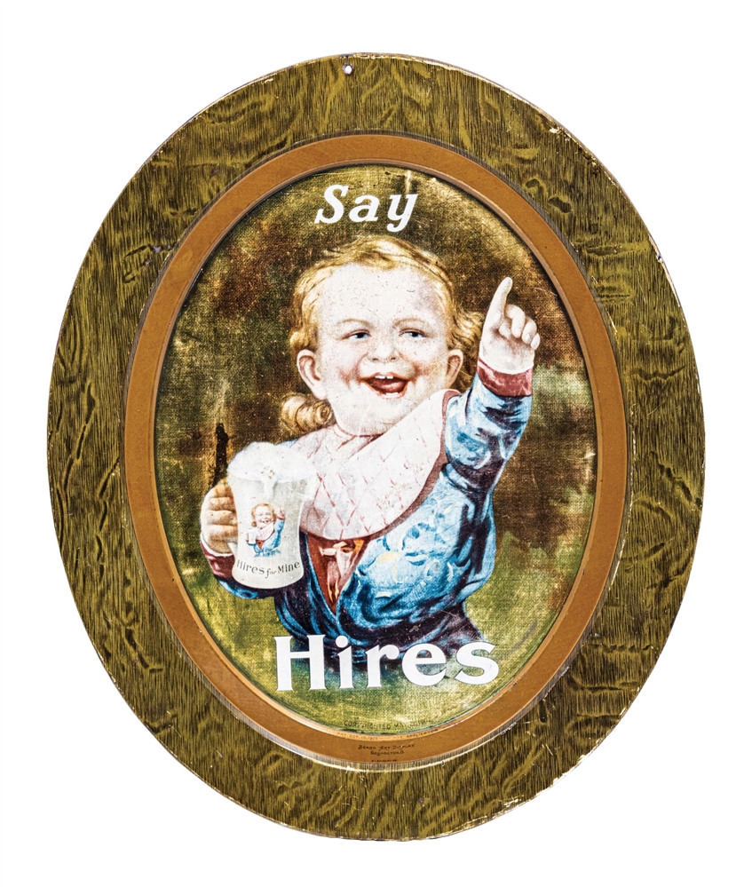 "SAY HIRES" TIN LITHOGRAPH SIGN W/ UGLY KID GRAPHIC
