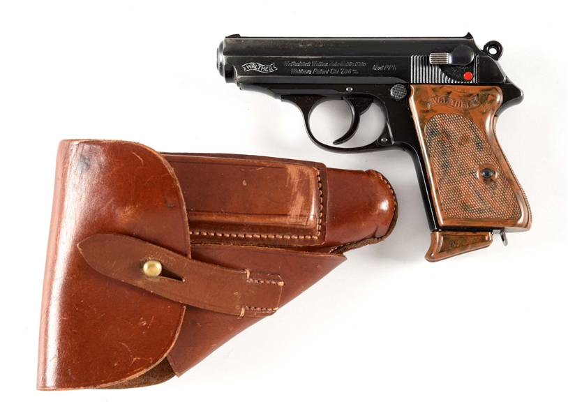 (C) PRE WAR WALTHER PPK .32 ACP SEMI-AUTOMATIC PISTOL WITH LEATHER HOLSTER 