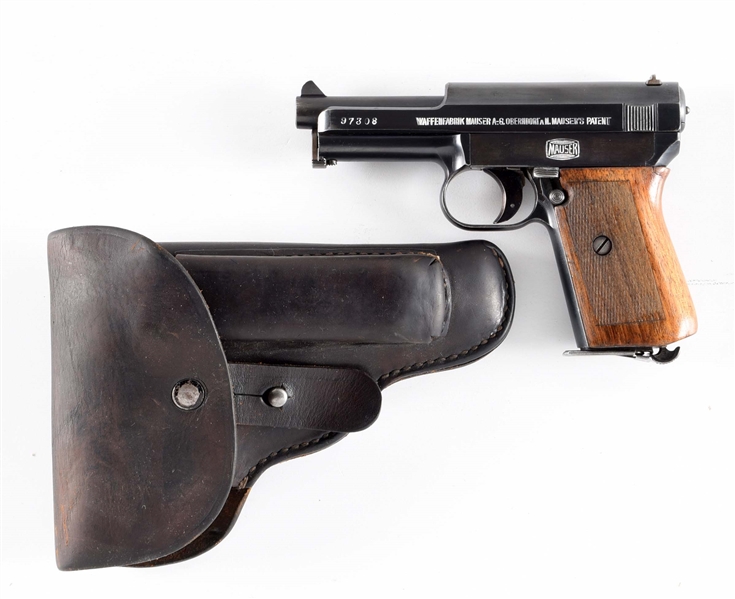 (C) MAUSER MODEL 1914 SEMI-AUTOMATIC PISTOL WITH LEATHER HOLSTER.