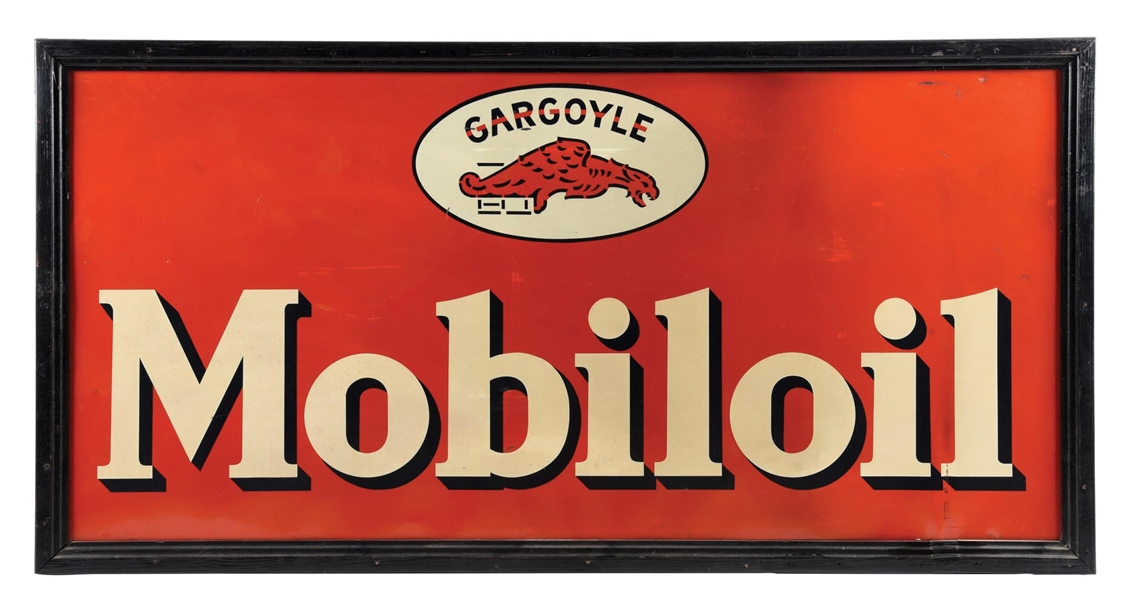 GARGOYLE MOBILOIL FRAMED TIN SIGN.