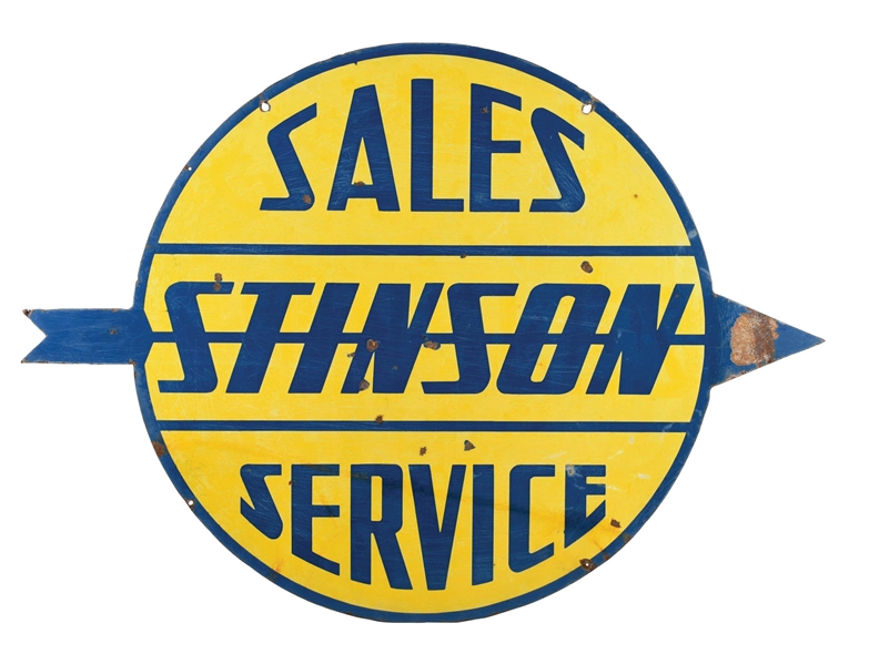 STINSON SALES SERVICE PORCELAIN SIGN W/ DIECUT ARROW.