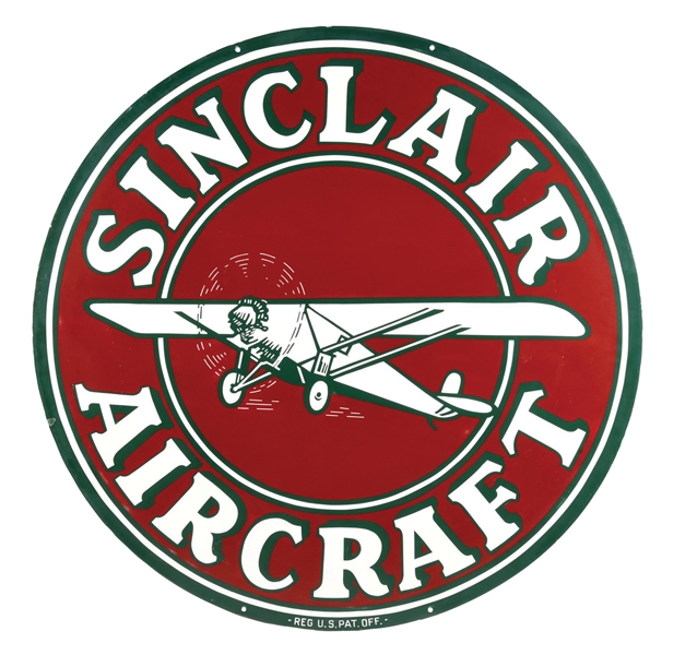 SINCLAIR AIRCRAFT PORCELAIN SIGN W/ AIRPLANE GRAPHIC.