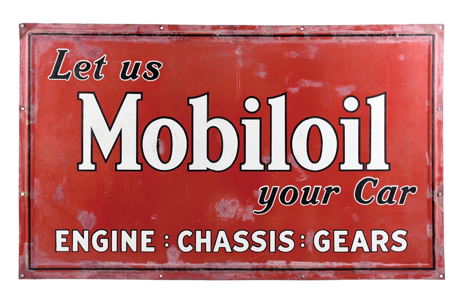 LET US MOBILOIL YOUR CAR SELF-FRAMED PORCELAIN SIGN.