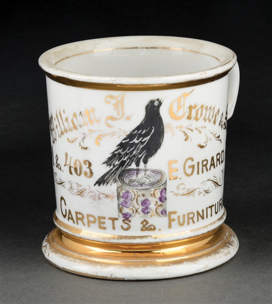 CARPET AND FURNITURE WITH CROW GRAPHIC SHAVING MUG
