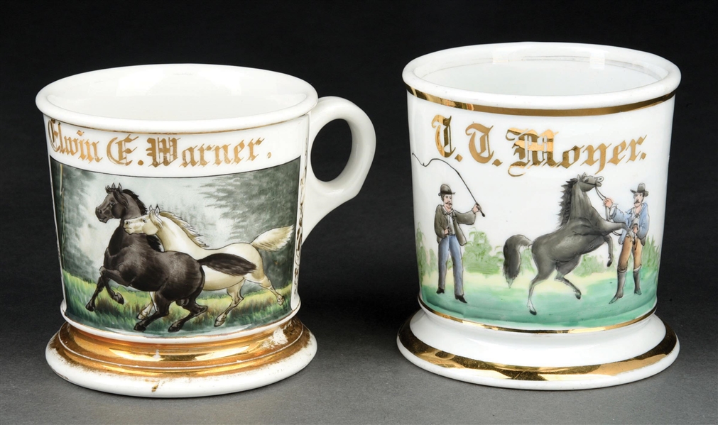 LOT OF 2: HORSES AND HORSE TRAINER SHAVING MUGS
