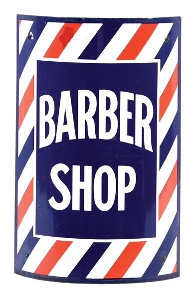 PORCELAIN BARBER SHOP CURVED CORNER SIGN