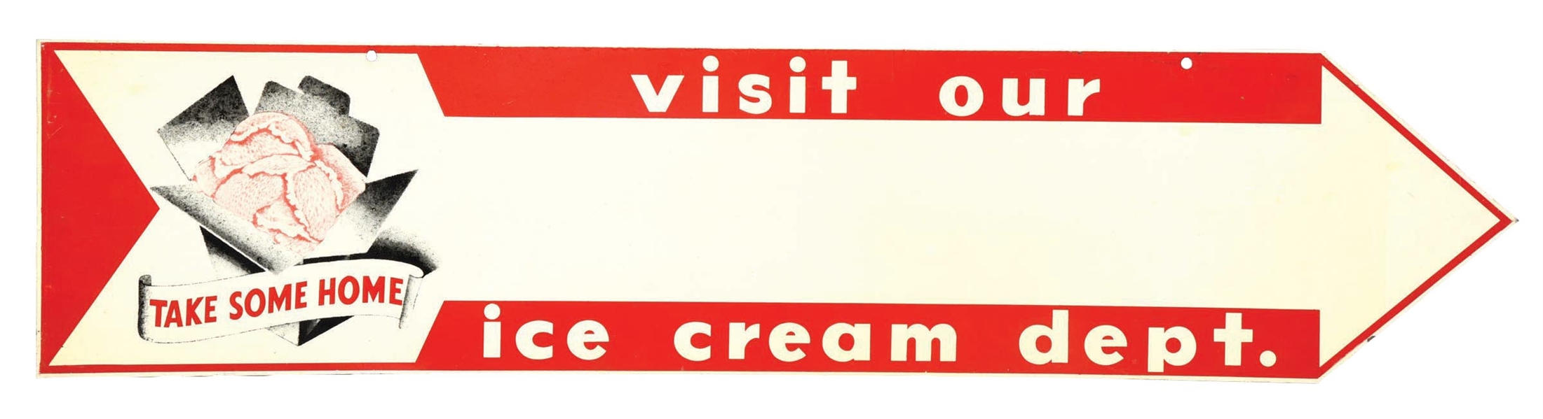 TIN VISIT OUR ICE CREAM DEPARTMENT ARROW SIGN