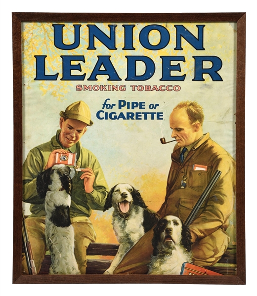 UNION LEADER SMOKING TOBACCO FRAMED ADVERTISEMENT W/ DOG GRAPHIC