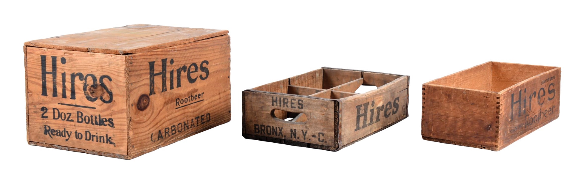 COLLECTION OF 3 HIRES WOODEN CRATES