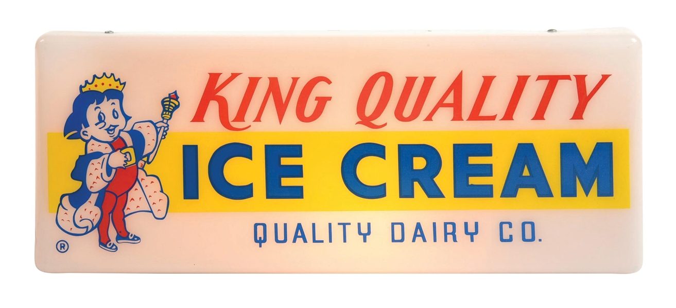 KING QUALITY ICE CREAM LIGHTED PLASTIC SIGN W/ KING GRAPHIC