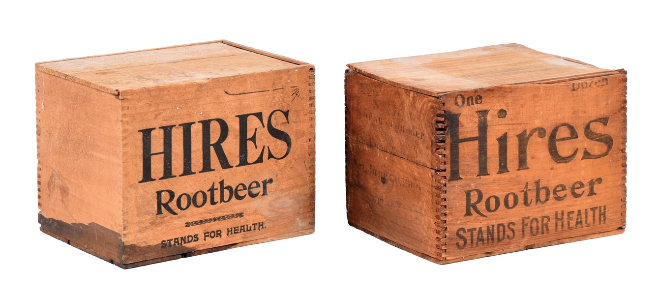 COLLECTION OF 2 EARLY HIRES ROOT BEER WOOD CRATE BOXES