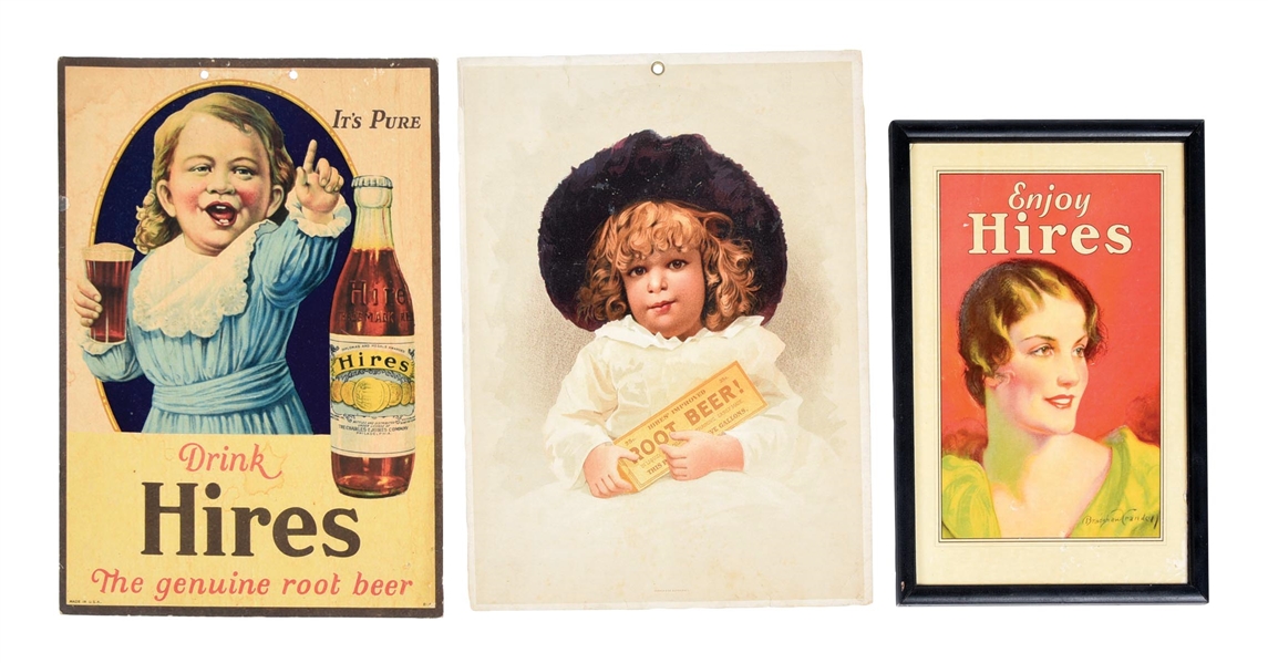 COLLECTION OF 3 HIRES ROOT BEER PAPER & CARDBOARD ADVERTISING SIGNS