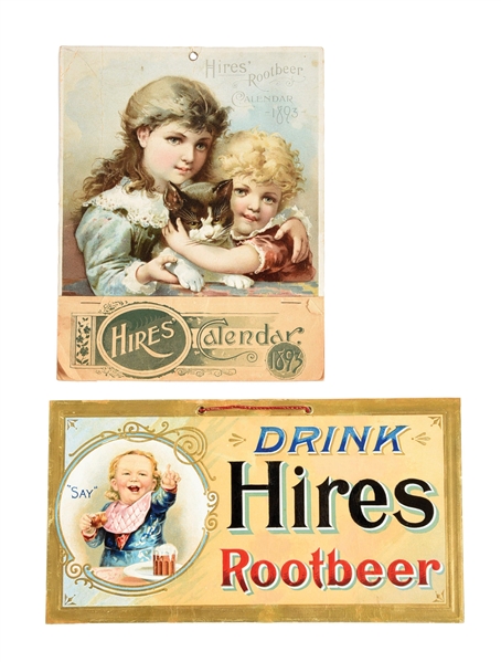 COLLECTION OF 2 EARLY HIRES ROOT BEER PAPER SIGNS