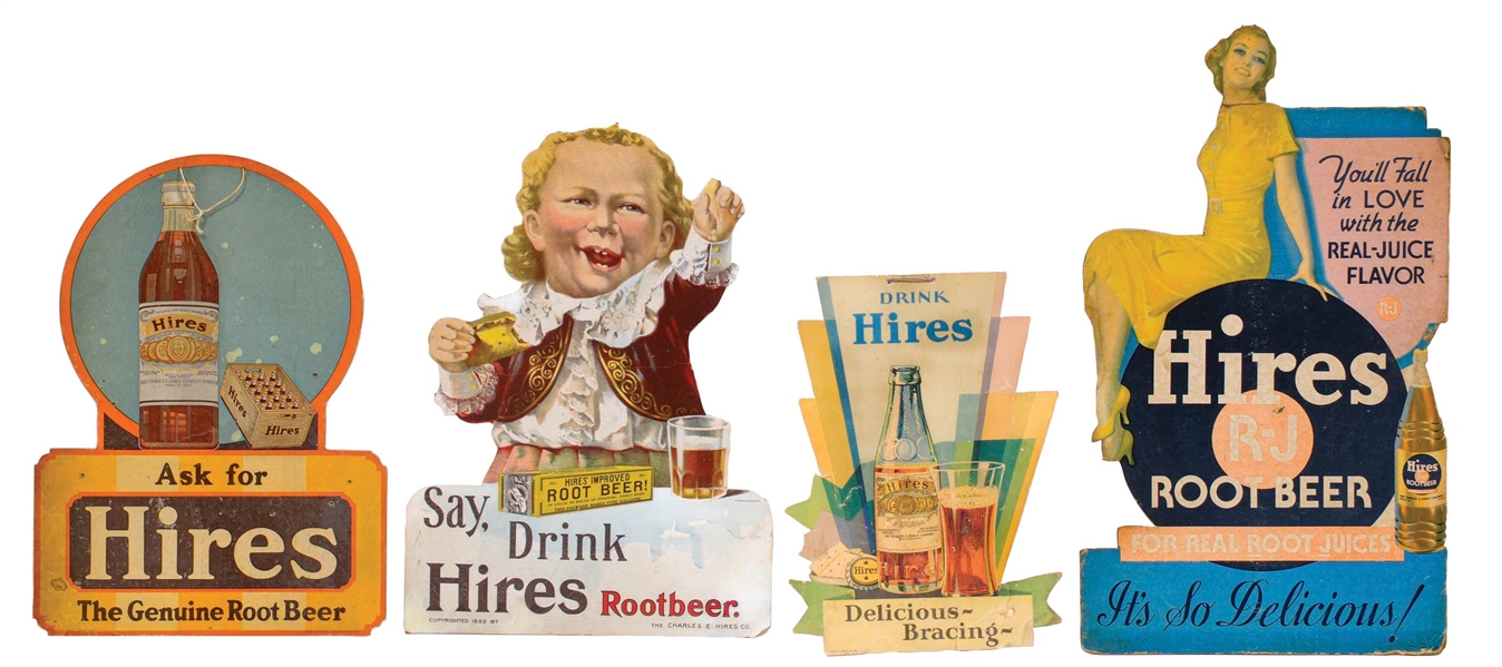 COLLECTION OF 4 EARLY HIRES SODA POP CARDBOARD ADVERTISEMENTS