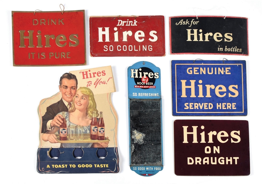 COLLECTION OF 7 HIRES ROOT BEER ADVERTISING SIGNS