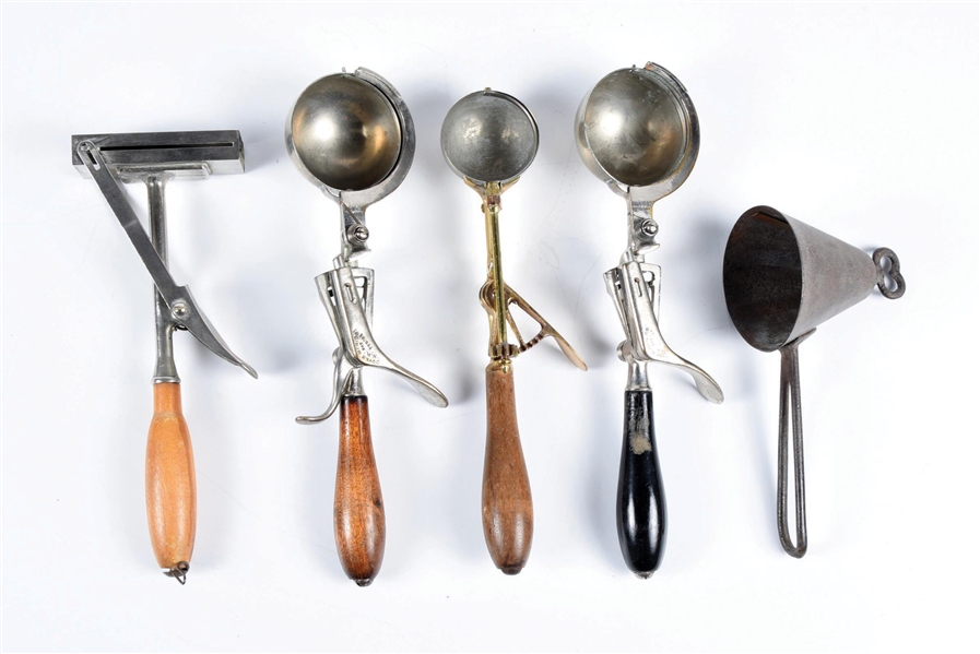 COLLECTION OF 5 EARLY ICE CREAM SCOOPS