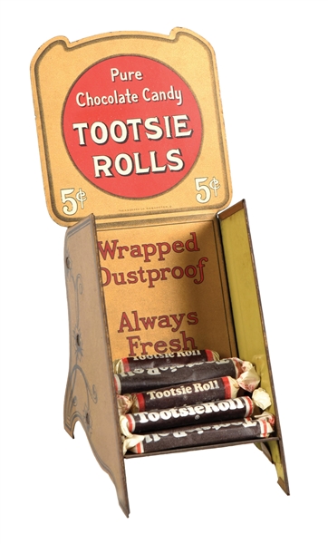 "PURE CHOCOLATE CANDY" TOOTSIE ROLLS TIN LITHOGRAPH COUNTERTOP DISPLAY