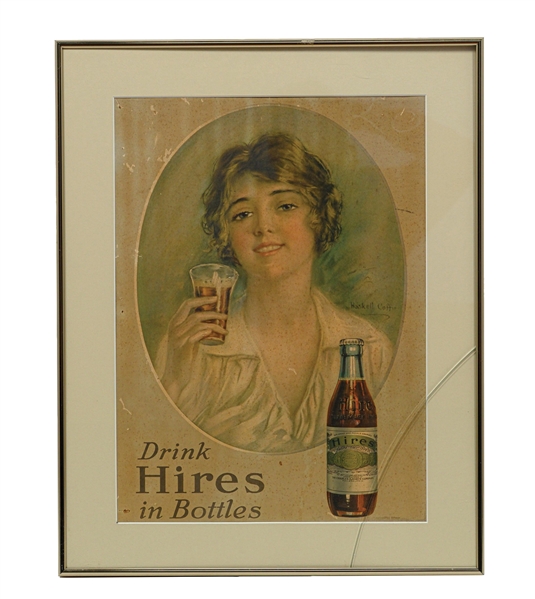 EARLY "DRINK HIRES IN BOTTLES" CARDSTOCK LITHOGRAPH W/ BEAUTIFUL WOMAN GRAPHIC