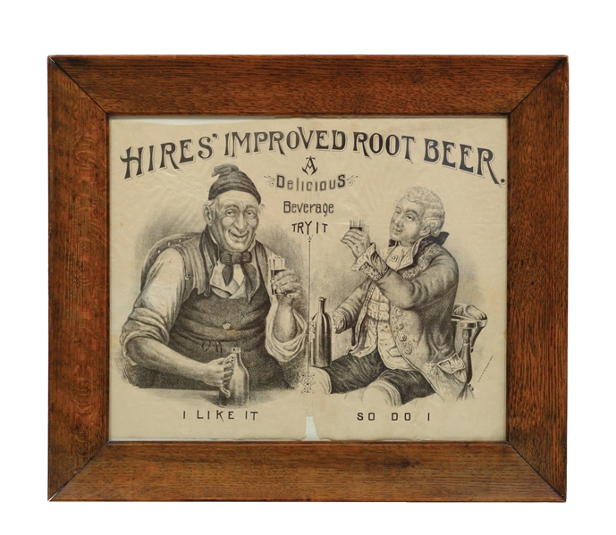 EXTREMELY EARLY "HIRES IMPROVED ROOT BEER" PAPER LITHOGRAPH W/ GENTLEMAN GRAPHIC